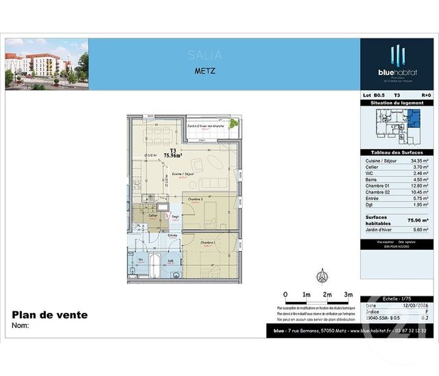 Appartement F3 à vendre - 3 pièces - 75.96 m2 - METZ - 57 - LORRAINE - Century 21 Gestion Et Patrimoine