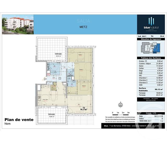 Appartement F4 à vendre - 4 pièces - 96.17 m2 - METZ - 57 - LORRAINE - Century 21 Gestion Et Patrimoine